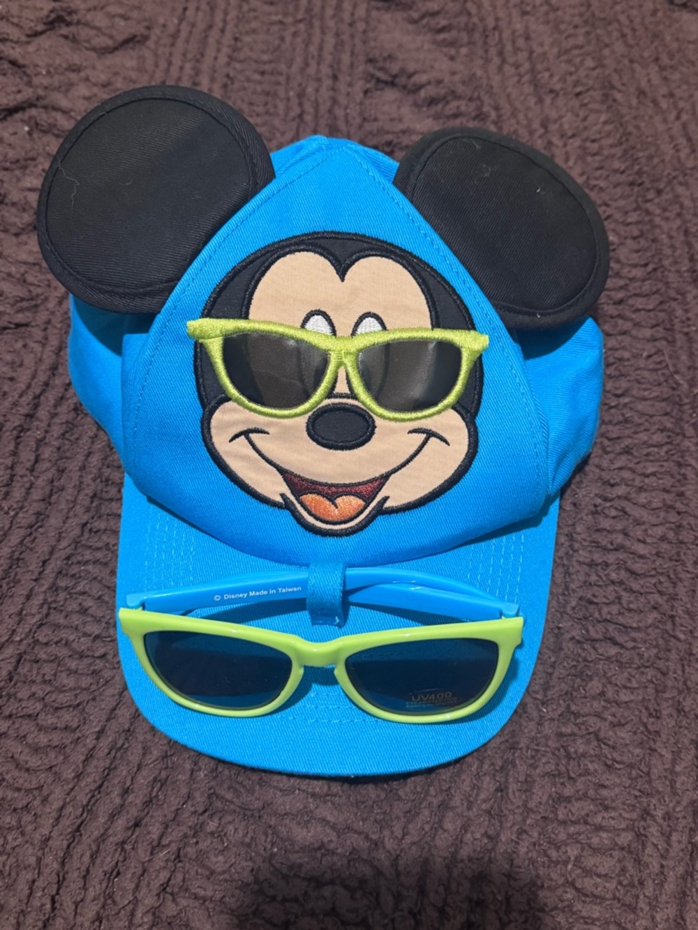 Disney Bright Blue Hat with Black Ears and Yellow Embroidery